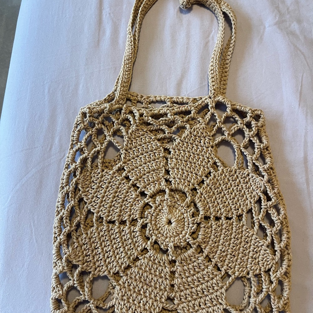 Handcrafted Tan Floral Crochet Tote Bag /Purse